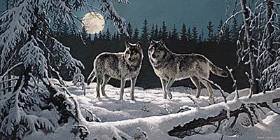 PERSIS CLAYTON WEIRS 13X25 Secondary Market Art: "MOONRISE WOLVES"