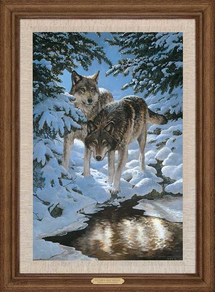 Persis Clayton Weirs Framed Limited Edition Canvas: "Icy Dawn-Wolves"