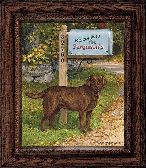 Persis Clayton Weirs Framed Personalized Canvas Edition:"Life's a Ball-Choc. Lab"