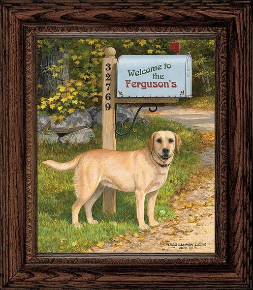 Persis Clayton Weirs Framed Personalized Canvas Edition:"Life's a Ball-Yellow Lab"