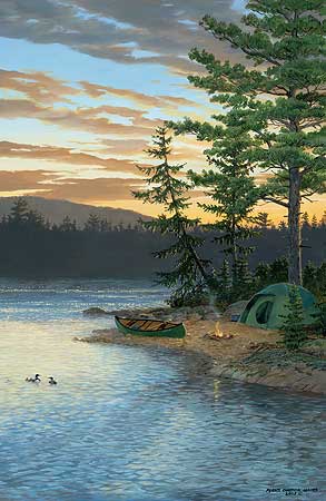 Persis Clayton Weirs Hand Signed and Numbered Limited Edition Giclee on Canvas Edition: "Summer Sunset - Loons"