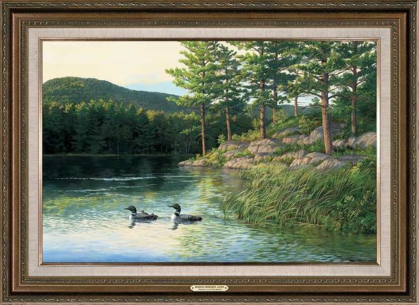 Persis Clayton Weirs Handsigned and Numbered Limited Edition Oversized Framed Canvas:"Morning Memories-Loons "