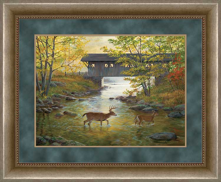 Persis Clayton Weirs Open Edition Framed Print: "Rock Creek Crossing-Deer "