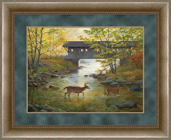 Persis Clayton Weirs Open Edition Framed Print: "Rock Creek Crossing-Deer "