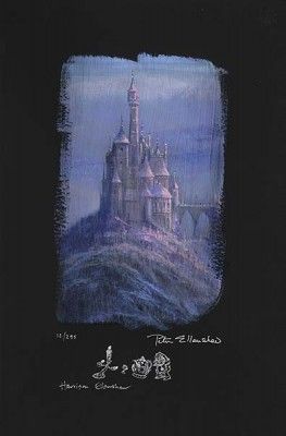 Peter and Harrison Ellenshaw Individually Hand Numbered Limited Edition Chiarograph on Black Paper:"Beauty & The Beast Castle"