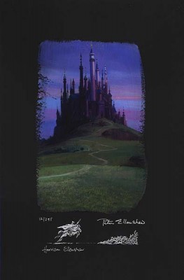 Peter and Harrison Ellenshaw Individually Hand Numbered Limited Edition Chiarograph on Black Paper:"Sleeping Beauty Castle"