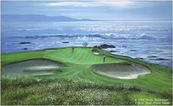 Peter Ellenshaw Hand Signed and Numbered Limited Edition Print :" Pebble Beach 7th Hole "