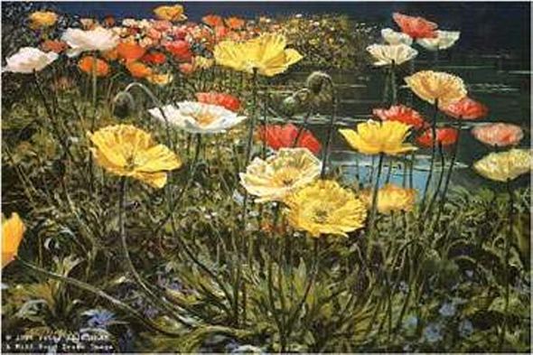 Peter Ellenshaw Hand Signed and Numbered Limited Edition Print :" Poppies by the Lake "