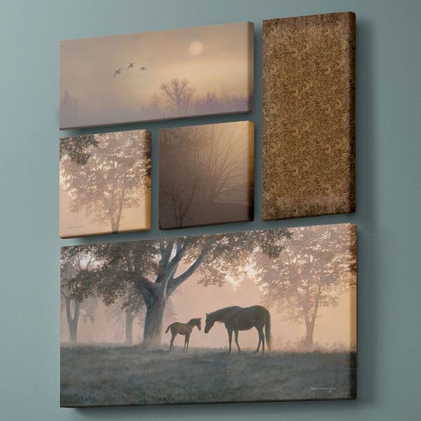 Peter Mathios and Persis Clayton Weirs Gallery Wrap Canvas (Set of 5): "Horses and Landscape"
