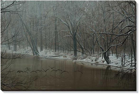 Peter Mathios Oversize Open Edition Gallery Wrapped Canvas Giclee: "Winter Wings - Canada Geese"