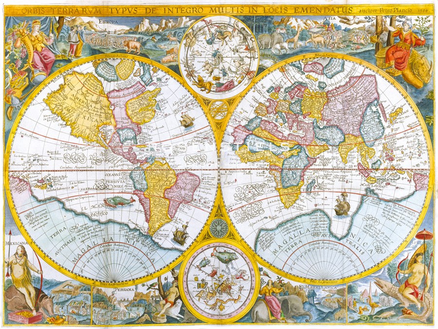 Petrus Plancius Hand Numbered Limited Edition Print on Paper :"Orbis Terrarum Typus de Intero Multis in Locis Emendatus, 1594"
