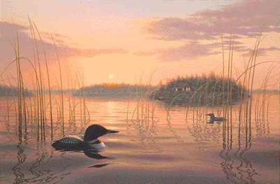 Phil Scholer Hand Signed and Numbered Limited Edition Artist Proof Print: "Twilight Patrols-Loons"