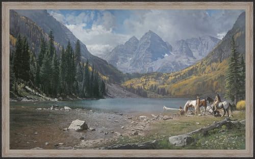 PHILLIP PHILBECK 47X77 STACKED FRAMED CANVAS:"MAROON BELLS"