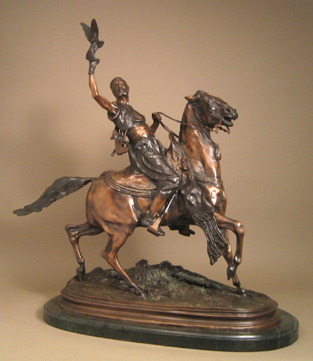Pierre-Jules Mene Handcrafted Solid Bronze Sculpture:"Mounted Falconer"