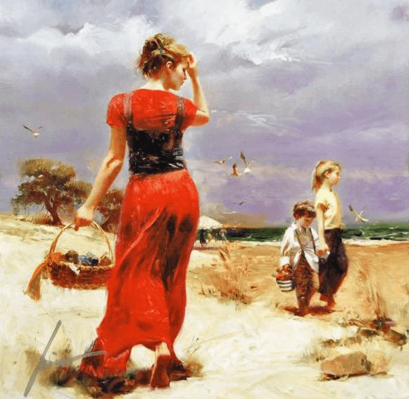 Pino Daeni Artist Signed Limited Edition Giclée on Canvas: "Seaside Gathering"