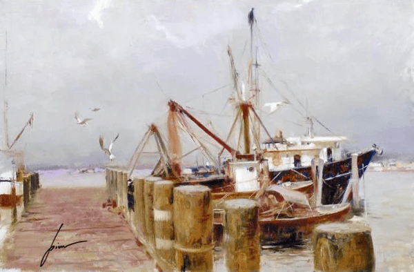 Pino Daeni Artist Signed  Limited Edition Giclée on Paper: "Safe Harbor"