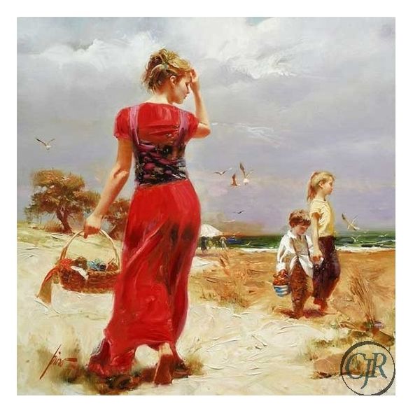 Pino Daeni Limited Edition Giclee on Canvas:"Seaside Gathering"