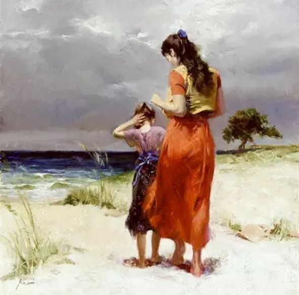 Pino Artist Signed Limited Edition Embellished Canvas Giclee Proof:"Beachwalk"