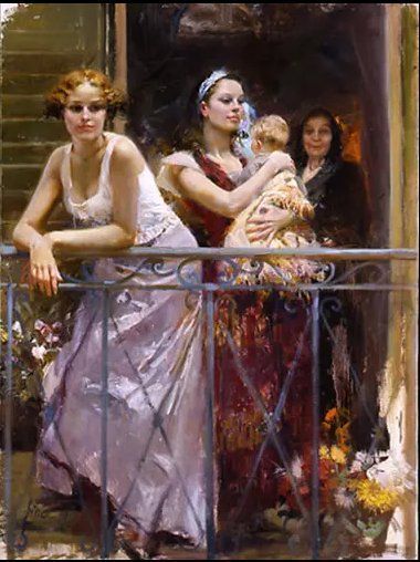 Pino Handsigned and Numbered Limited Edition Giclee on Canvas:"Waiting on the Balcony"