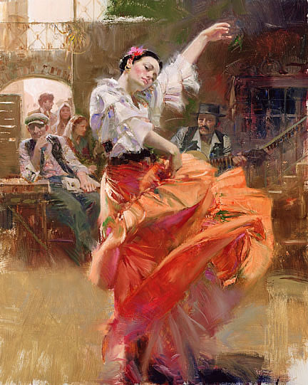 Pino Handsigned & Numbered Giclee on Canvas:"Flamenco In Red "