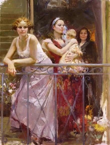 Pino Signed 48x36 Limited Edition Canvas Giclee: "Waiting on the Balcony"