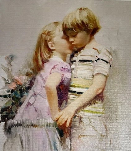Pino Signed and Numbered Canvas Giclee: "The Kiss"