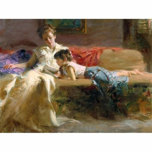 Pino Signed Limited Edition 12x16 Embellished Canvas Giclee: "Late Night Reading" Pino Signed Limited Edition 12x16 Embellished Canvas Giclee: "Late Night Reading"