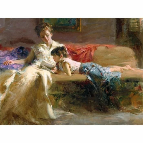 Pino Signed Limited Edition 12x16 Embellished Canvas Giclee: "Late Night Reading"