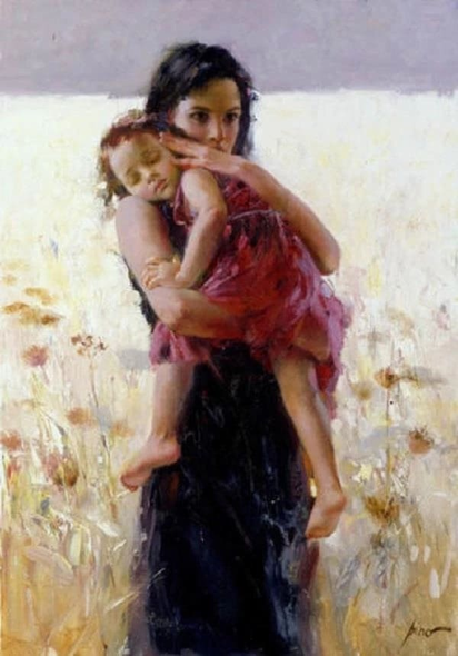 Pino Signed Limited Edition 14x10 Embellished Canvas Giclee: "Maternal Instincts"
