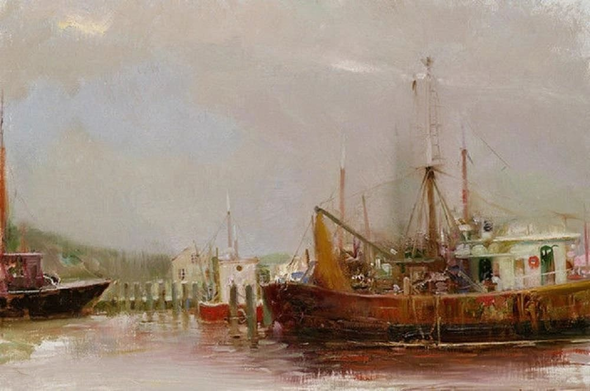 Pino Signed Limited Edition 20x30 Canvas Giclee: "At the Dock"