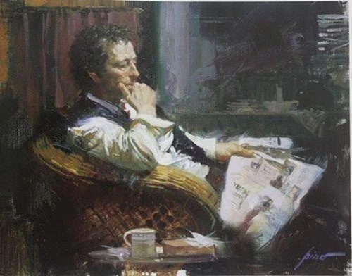 Pino Signed Limited Edition 24x30 Hand Embellished Canvas Giclee: "Early News"