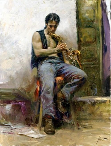 Pino Signed Limited Edition 30x24 Embellished Canvas Giclee: "MUSIC LOVER" Pino Signed Limited Edition 30x24 Embellished Canvas Giclee: "MUSIC LOVER"