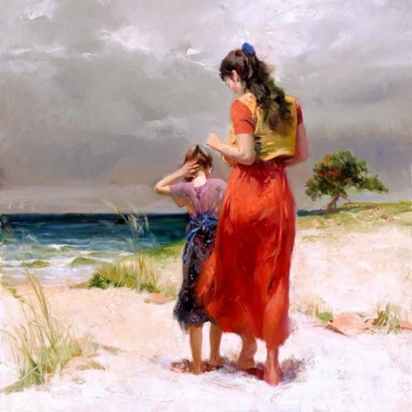 Pino Signed Limited Edition 30x30 Canvas Giclee: "Beachwalk"