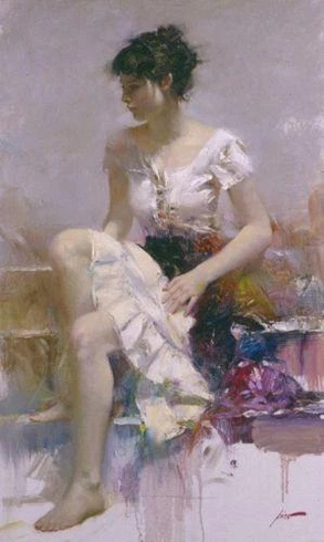Pino Signed Limited Edition 40x24 Embellished Canvas Giclee: "White Lace" Pino Signed Limited Edition 40x24 Embellished Canvas Giclee: "White Lace"