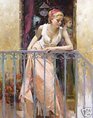 Pino Signed Limited Edition 40x32 Embellished Canvas Giclee: "AT THE BALCONY"