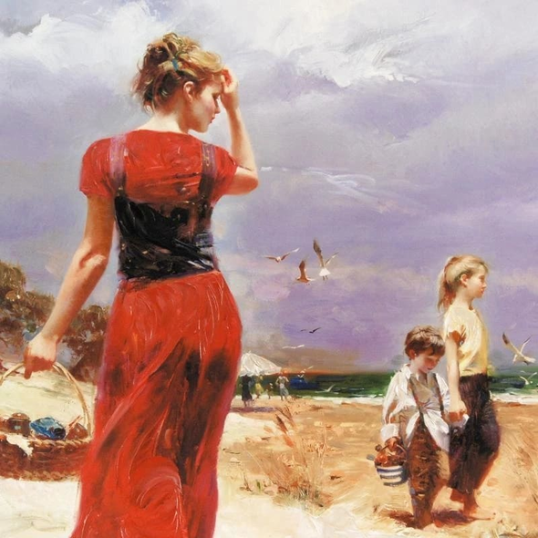 Pino Signed Limited Edition Canvas Giclee: "SEASIDE GATHERING"