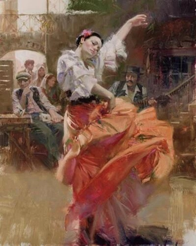 Pino Signed Limited Edition CanvasPrint on Paper: "Flamenco in Red " Pino Signed Limited Edition CanvasPrint on Paper: "Flamenco in Red "