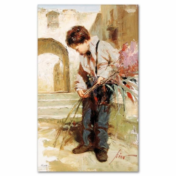 Pino Signed Limited Edition Embellished 26x16 Canvas Giclee: "LINES IN THE SAND"