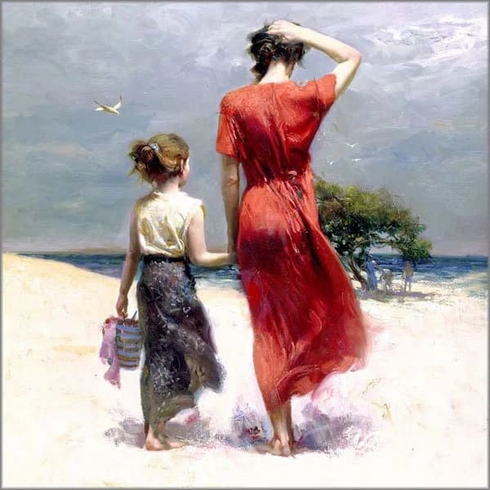 Pino Signed Limited Edition Embellished 32x32 Canvas Giclee: "Afternoon Stroll" Pino Signed Limited Edition Embellished 32x32 Canvas Giclee: "Afternoon Stroll"