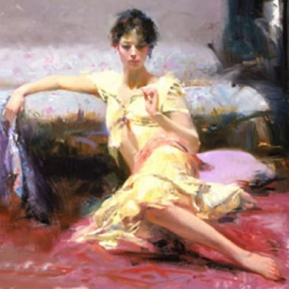 Pino  Signed Limited Edition Embellished 34x34 Canvas Giclee: "PARISIAN GIRL"