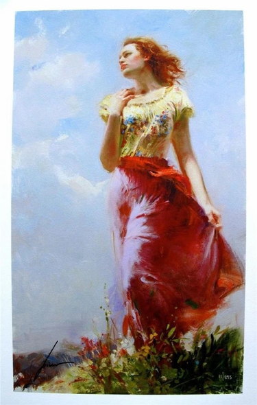 Pino Signed Limited Edition Embellished 40x24 Canvas Giclee: "Windswept"