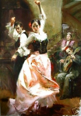 Pino Signed Limited Edition Embellished 48x34 Canvas Giclee: "Dancing in Barcelona" Pino Signed Limited Edition Embellished 48x34 Canvas Giclee: "Dancing in Barcelona"