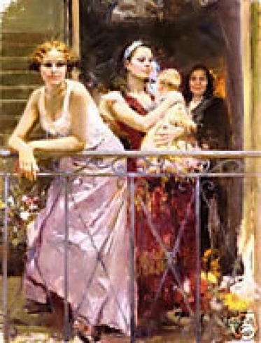 Pino Signed Limited Edition Embellished 48x36 Canvas Giclee: "Waiting on the Balcony" Pino Signed Limited Edition Embellished 48x36 Canvas Giclee: "Waiting on the Balcony"
