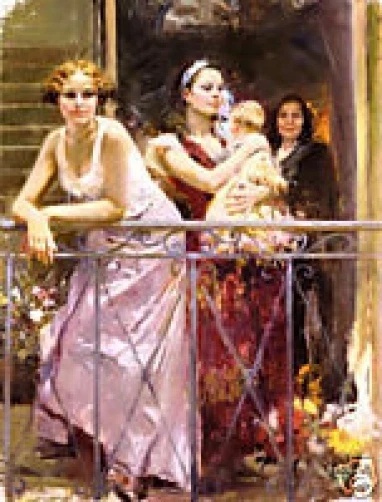 Pino Signed Limited Edition Embellished 48x36 Canvas Giclee: "Waiting on the Balcony"