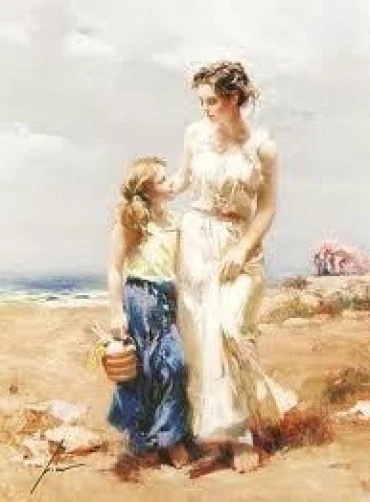 Pino Signed Limited Edition Embellished Canvas Giclee: "BY THE SEA"