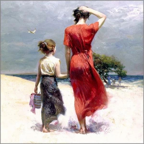 Pino Signed Limited Edition Embellsihed 12x12 Canvas Giclee: "Afternoon Stroll" Pino Signed Limited Edition Embellsihed 12x12 Canvas Giclee: "Afternoon Stroll"