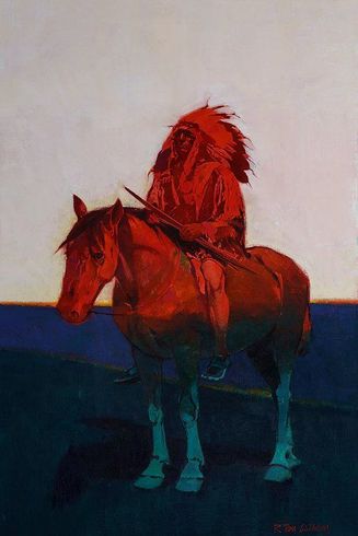 R. Tom Gilleon Limited Edition Canvas Giclee:"Sun Setting on the Red Man"