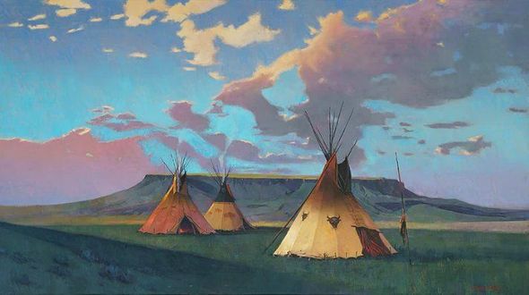 R. Tom Gilleon Limited Edition Canvas Giclee:"Fort Mountain Tipis"