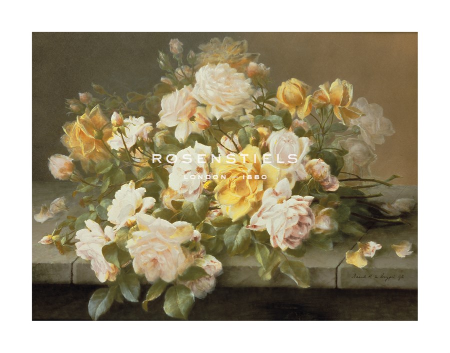 Raoul De Longpre Hand Numbered Limited Edition Print on Paper :"Pink And Yellow Roses"