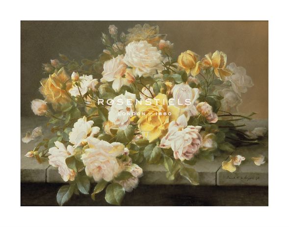 Raoul De Longpre Hand Numbered Limited Edition Print on Paper :"Pink And Yellow Roses"